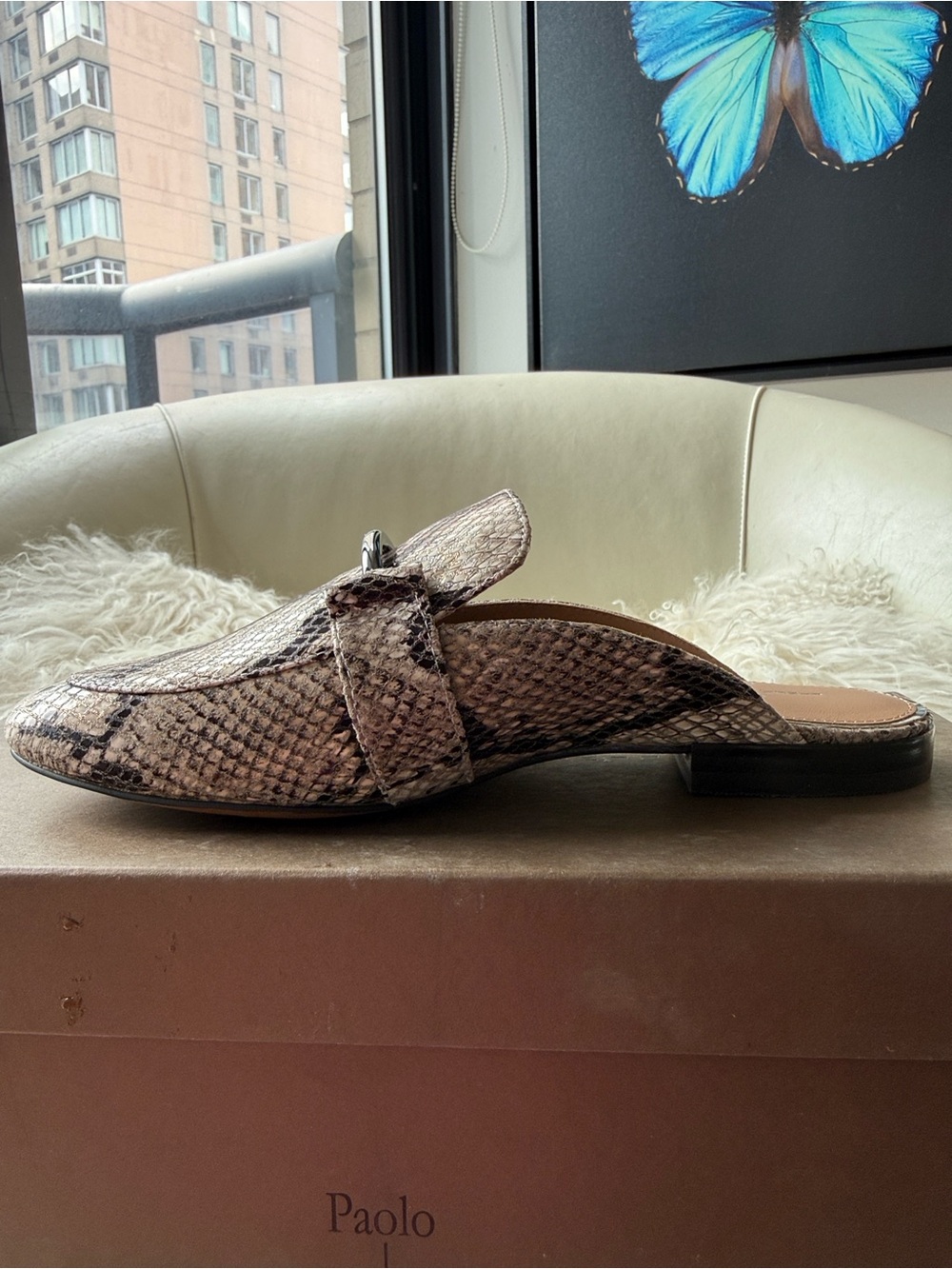 New, Linea Paolo Annette-L Snakeskin Mule Loafers Size 6.5 | MINOR CALLOUT